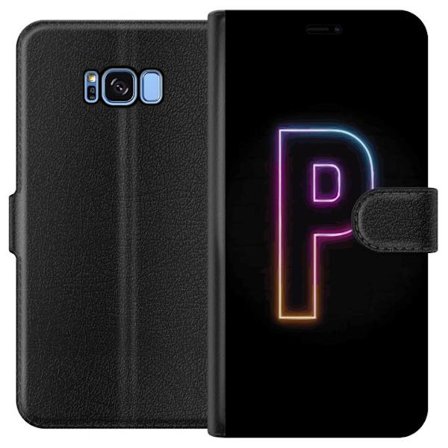 Kompatibel Tegnebogsetui til Samsung Samsung Galaxy S8 Minimalistisk neonbogstav P i farvegradient og lyseffekt mod sort baggrund i digital neonstil