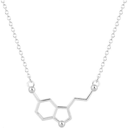 Silver Serotonin Molekyl Hänge Halsband, Organisk Kemi Smycken för Vetenskapsentusiaster, Gåva till en Vetenskapsstudent