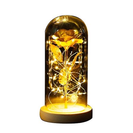 Skønhed og Udyret Guldfolie Galaxy Rose Led Lys Kunstige Blomster(Guld)