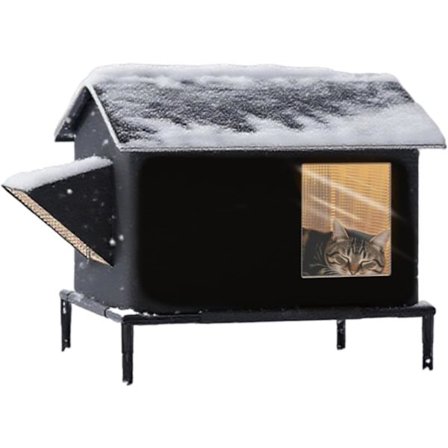 Vandtæt A-formet udendørs kattehus - All-vejrsly til herreløse katte og små hunde, Stor Sort