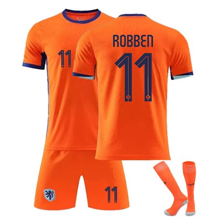 Nederländernas hemfotbollströja ROBBEN Jersey set med strumpor