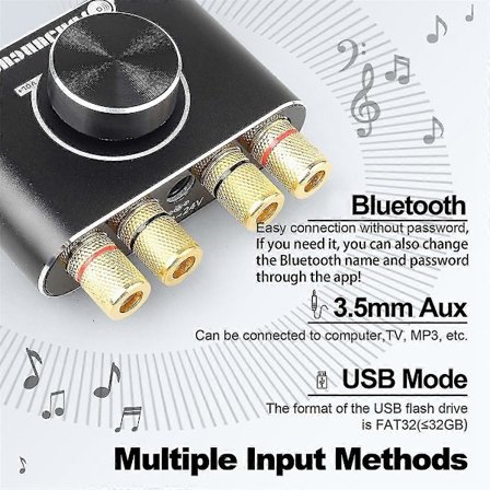 2.0 Kanals 20w+20w Bluetooth-forsterker med fjernkontrollfunksjon, støtter Bluetooth/usb/aux-inngang