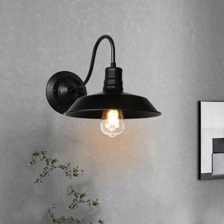 Retro Industriell Vägglampa Metallskärm E27 Ljus för Sovrum Vardagsrum Bar Svart - Svart