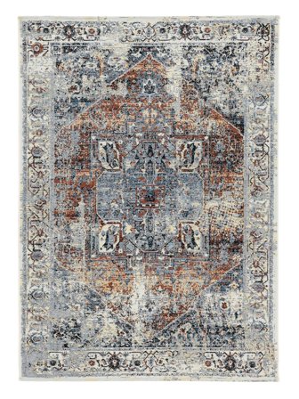 Lavable Tapis D’intérieur/Extérieur Médaillon Celia Bleu/Multicolore Grand Oeko-Tex