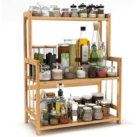 Krydderihylde Køkkenhylde Krydderistativ i Bambus med 3 Etager til Køkken (Arbejdsværelse, Badeværelse