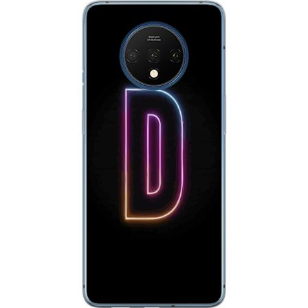 Kompatibel Mobilcover til OnePlus OnePlus 7T Minimalistisk neonbogstav D i farveskiftende lys mod sort baggrund i moderne digital design