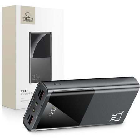 Powerbank Tech-Protect PB13 20000mAh 22.5W 2x USB-A/USB-C/Lightning med kabel - grå