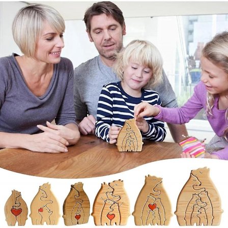 Træbjørne Familie Puslespil Gave Trækunst Puslespil Bjørn Lavet Af Træ, Familie Puslespil Bjørn Lavet Af Træ, Gave Til Familie ZUB (FMY)