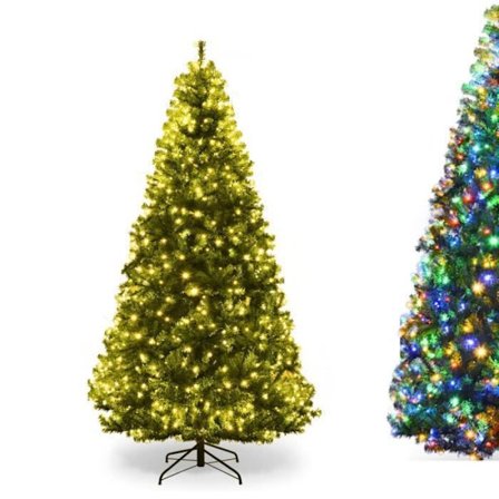 COSTWAY 210 cm upplyst LED-julgran med flerfärgade LED-ljus i 11 lägen 5 färgförändringar Metall och PVC-bas