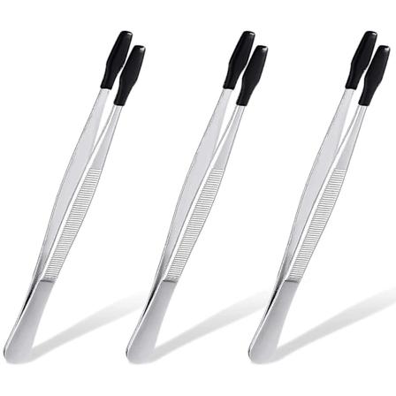 3 Rustfrie Stål Pinsetter med Flat Belegg - Svart