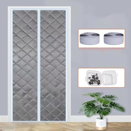 Magneettinen lämpöeristetty oviverho 100 x 200 cm, tukeva paksu oviverho, harmaa (90×200)