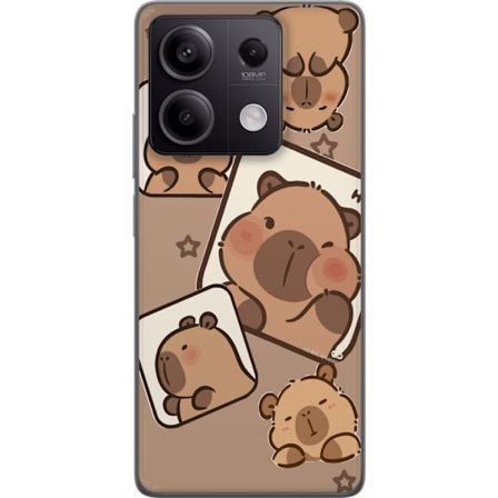 Kompatibel Mobilcover til Xiaomi Redmi Note 13 Capybara Frame Friends Legende design med små kapibarer i firkanter med stjerner og beige baggrund