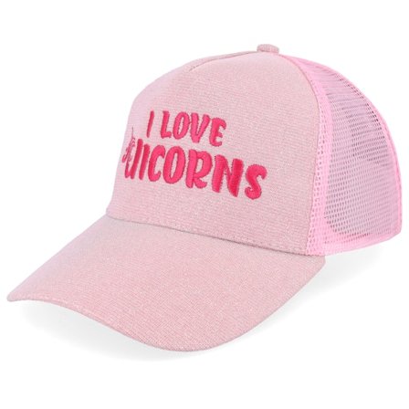 Unicorns - Roze trucker Cap - Womens Ponytail I Love Unicorns Sparkle Babypink Trucker @ Hatstore