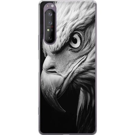 Yhteensopiva Puhelinkuori Sony Xperia 1 II Kotka lähikuvassa realistinen muotokuva voimakas katse lintu yksityiskohtainen mustavalkoinen laji luonto v