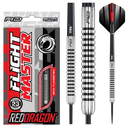 Red Dragon Darts Flightmasters Fury 1 Steel Tip Darts 21g/23g/25g - 80% Tungsten,Professional Grade,Silver/Black/Red,Hardcore