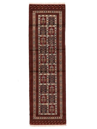 Oriental Turkaman Rug 84X279 Runner Black/Brown Wool, Persia