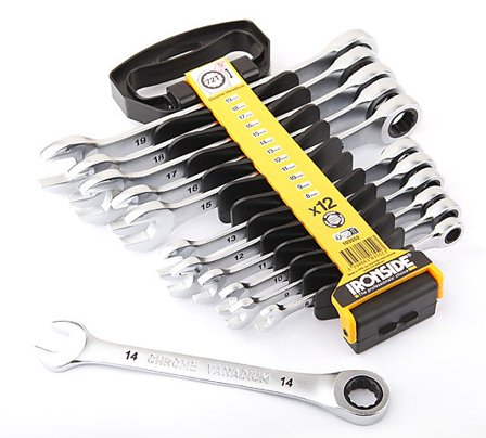 IRONSIDE Skrallenøkkelsett 8-19mm 12 Deler