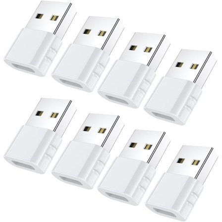 Högkvalitativ helt ny USB C Hona till USB Hane Adapter 8-Pack Typ C till USB A Konverterare (Vit)