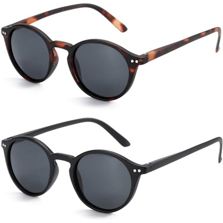 2025 Nyeste Modell Polariserte Solbriller for Kvinner Menn: Retro Shades Runde | Firkantet Ramme UV-Beskyttelse 2-pakning C1 2-pakning (Rund Svart &