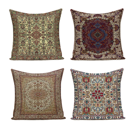 4 putetrekk akvarellmønsterplater og orientalsk retro firkantet fargerikt maleriputetrekk 45x45 cm (stil C)