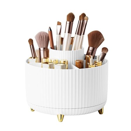 360° roterende sminkeorganisator - stilig kosmetisk oppbevaring med 5 rom, hudpleieholder, stor kapasitet (hvit)