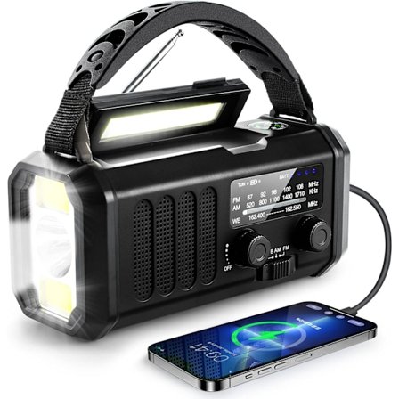 10000mAh Solradio, Nødradio, NOAA/AM/FM Værrradio, USB Type-C Lading, Dynamo Radio, Polymerbatteri, Lommelykt & LED Leselys, SOS Alarm