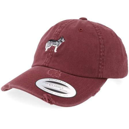Iconic - Rouge unconstructed Casquette - Siberian Husky Dog Maroon Destroyed Dad Cap @ Hatstore