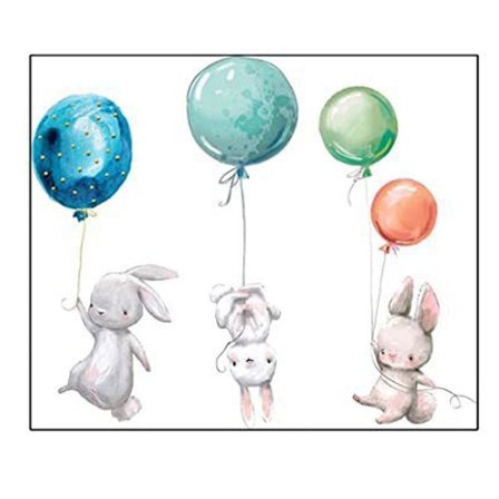 Tegneserie Kanin Ballon Vægklistermærker Børneværelse Soveværelse Baggrund Dekoration KLB