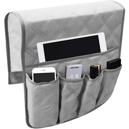 Sofa Armrest Organizer (Grå), 5 Lommer, Sklisikker, Passer Til