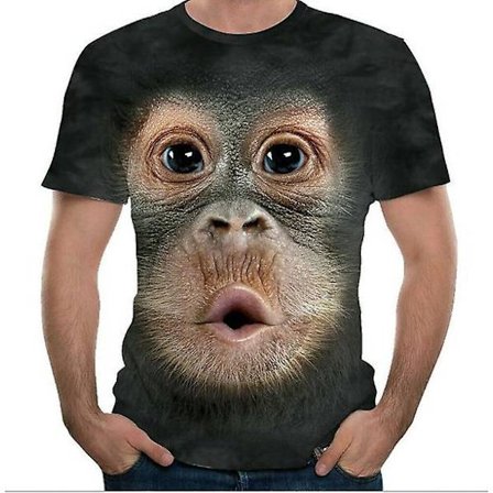 Trend Monkey Orangutang Herre T-skjorte 3D Digital Trykk Korte Ermer Topp Størrelse L
