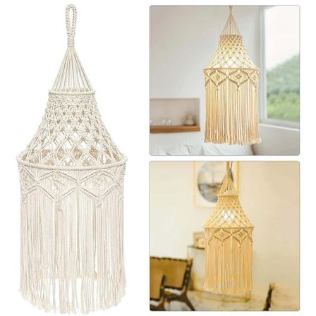 Macrame-lampeskærm, håndlavet macrame-lampeskærm, lysekroneophængt lampeskærm til hjemmet, 30x80cm