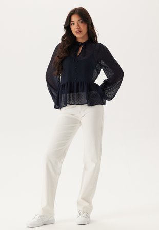 Happy Holly - Peplum Dobby Dot Blouse - Dark blue - Kläder - - Bubbleroom