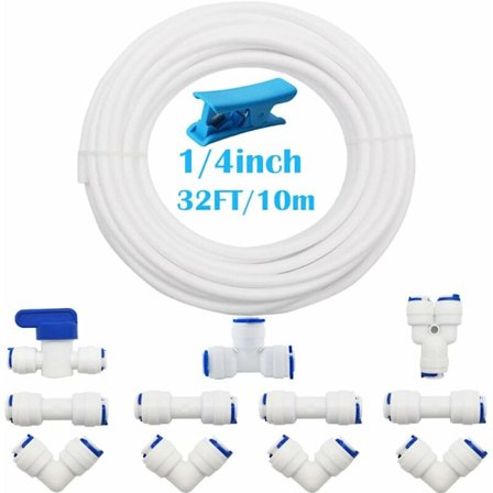 RO-vattenfilteranslutning 10 meter diameter 1/4"/6,3 mm slang kylskåpsslanganslutningssats (kombinationsventiltyp Y+T+I+L + avstängningsventil)