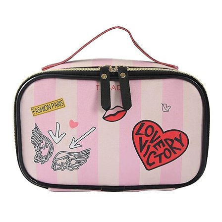 Randig Love Care Förvaringsväska Bärbar Bärbar Förvaringsväska, Tillverkad Av Pu