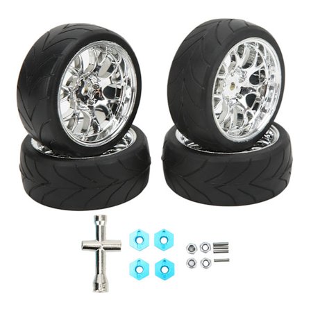 4 stk. 1/10 RC-hjul med stærk dæmpning, høj slidstyrke, RC-dæk i gummi til de fleste 1/10 flade sportsbiler, B-dæk