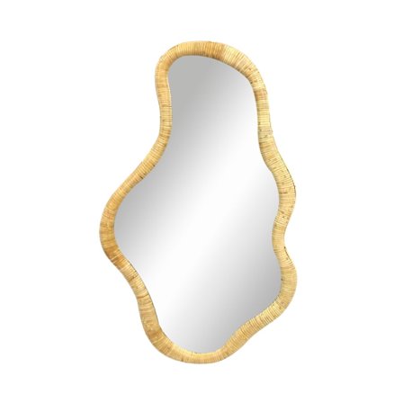 Spejl i naturligt rattan, buet design, 51x90 cm