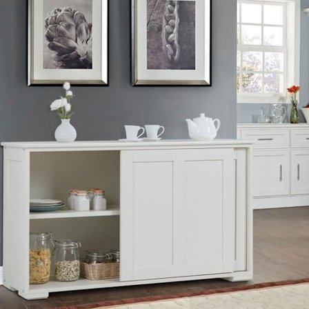 Contemporary Low Sideboard - Sideboard - Glansigt Vitlackerad - Skjutdörrar - 2 MDF-hyllor