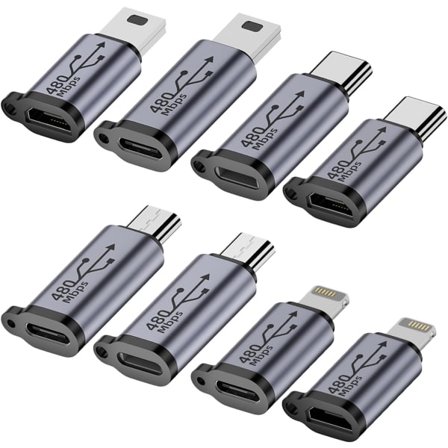 USB C till Micro USB Adapter, Typ C/Micro USB Hona till Lightning Hane Konverterare, Micro USB till USB C Förlängare (8-pack)