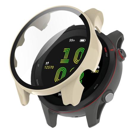 Garmin Forerunner 255s:lle täydellinen suoja - iskunkestävä PC-kellokuori ja karkaistu lasi näytönsuojakalvo Ivory White