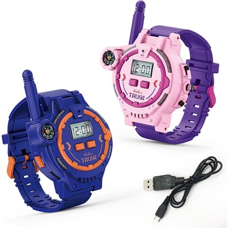 Genopladelig Walkie Talkie Ur til Børn, To-vejs Radio Walky Talky Ure med Lommelygte Børn Udendørs Spil Intercom Legetøjsspil og Gaver til Drenge og 