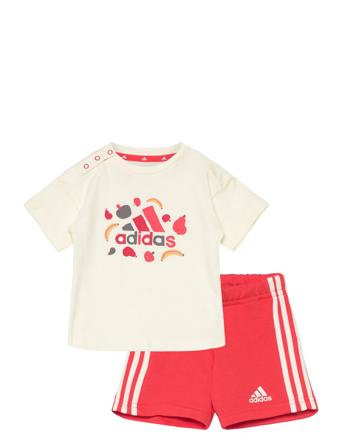 Essentials Allover Print Tee Set Kids Sport Sets With Short-sleeved T-shirt Beige Adidas Performance