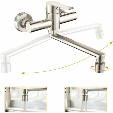 Väggmonterad kökskran 360° roterande köksblandare Justerbar pip 304 Rostfritt stål