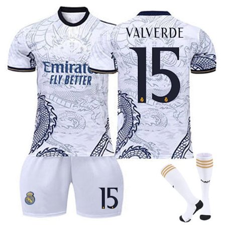 23-24 Real Madrid Dragon White Special Edition Fotbollströjor Barnfotbollsutrustning