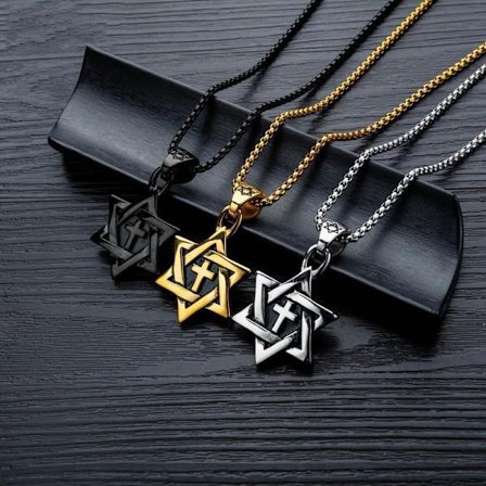 Cool necklace with star & cross stainless steel gold plating