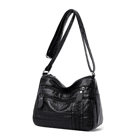 Fashion Messenger Bag Women Läder Mjuk Handväska Axelväska (Svart)