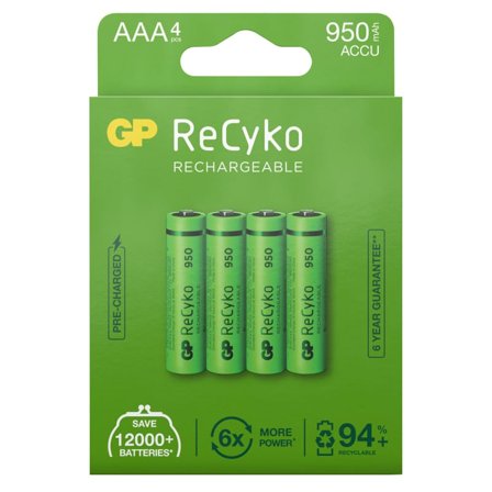 GP Batterier GP ReCyko AAA-batteries 950mAh 4-pack batteries Green OneSize