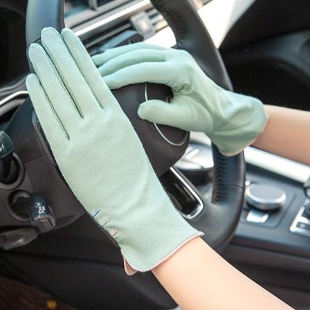 Sommar tunna fullfinger solskyddshandskar, korta damhandskar i ren bomull, UV-resistenta, solskydd för bilkörning