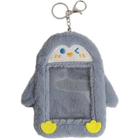 Søt Kpop Fotokortholder med Nøkkelring, Plysj Tegneserie 3 tommers Idol Album Mini Fotokortholder Beskyttelse Skrivesaker, Pingvin