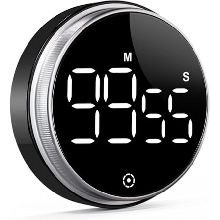 Digitaalinen Keittiöajastin - Musta, Magneettinen Lähtölaskenta-ajastin LCD-näytöllä, 3 Säädettävää Äänenvoimakkuutta ja 2 Kirkkaustasoa