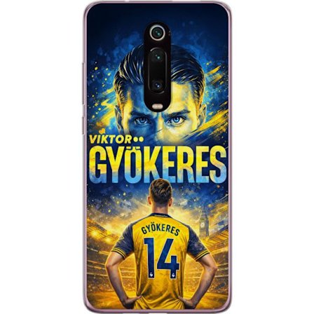 Kompatibelt Mobildeksel til Xiaomi Xiaomi Mi 9T Pro Viktor Gyökeres fotballplakat i gult og blått med dramatisk stadionbakgrunn, sportillustrasjon